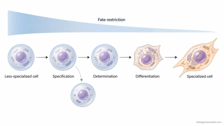 Progression from a less-specialized cell through specification, determination, and differentiation as developmental potential becomes increasingly restricted.