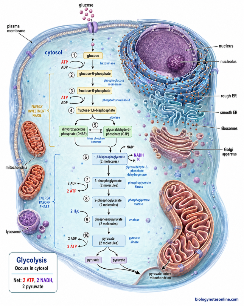 Glycolysis Pathway – 10 Steps, Enzymes, Products, ATP Yield & Regulation 2 Glycolysis Pathway Diagram