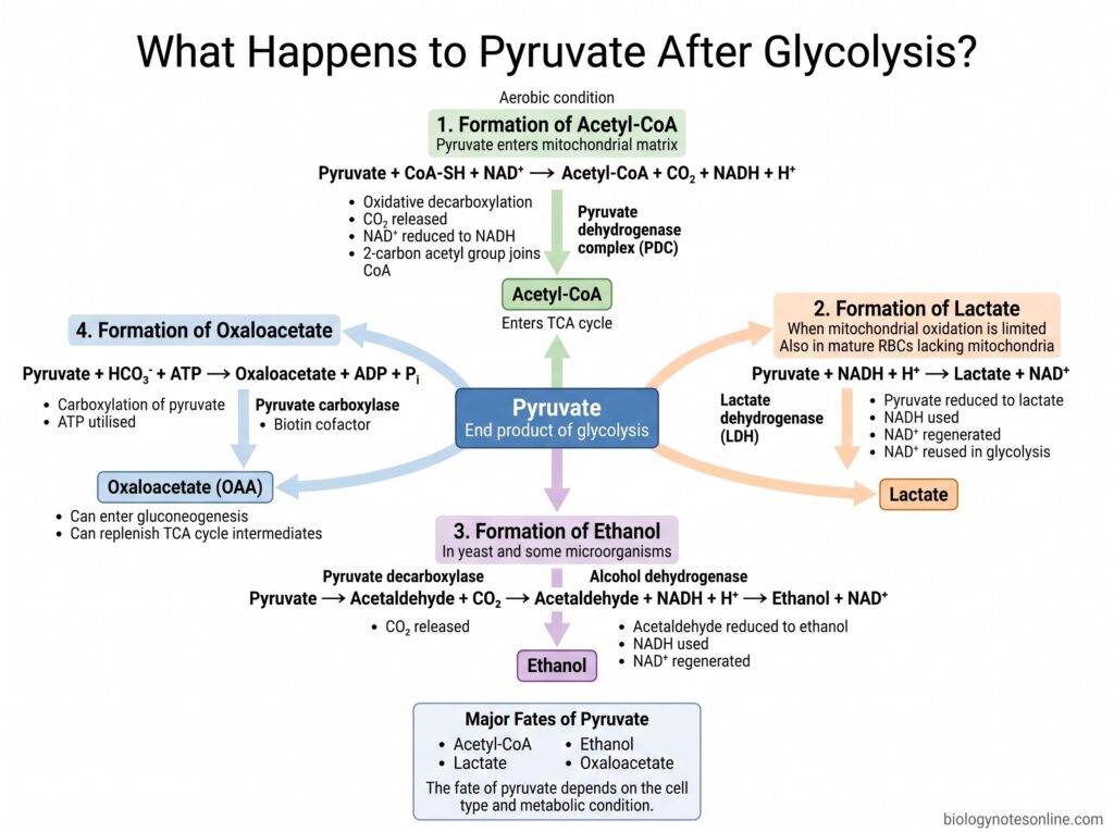 Glycolysis Pathway – 10 Steps, Enzymes, Products, ATP Yield & Regulation 10 Diagram showing What Happens to Pyruvate After Glycolysis