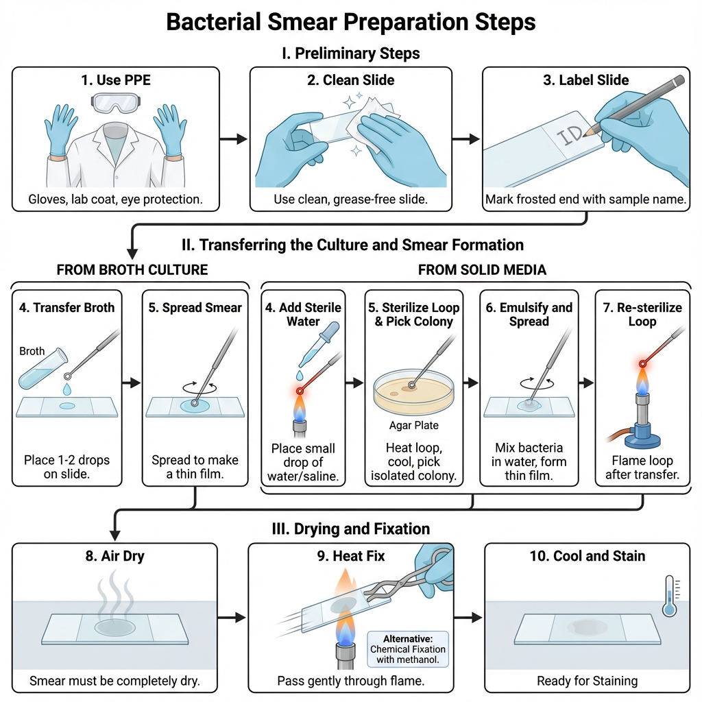 Bacterial Smear Preparation Steps