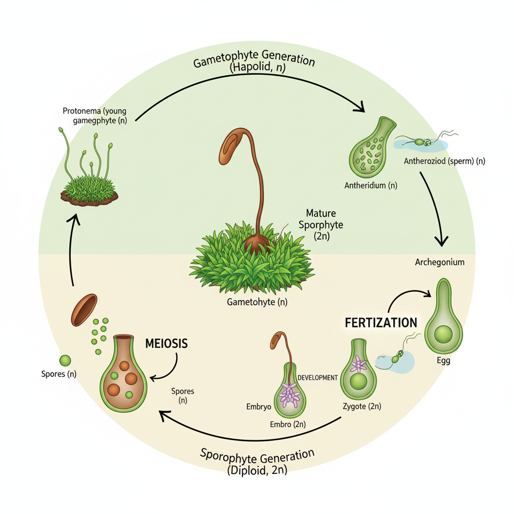 Archegoniate - Unifying features of archegoniates, Transition to land habit, Alternation of generations 1 Bryophytes