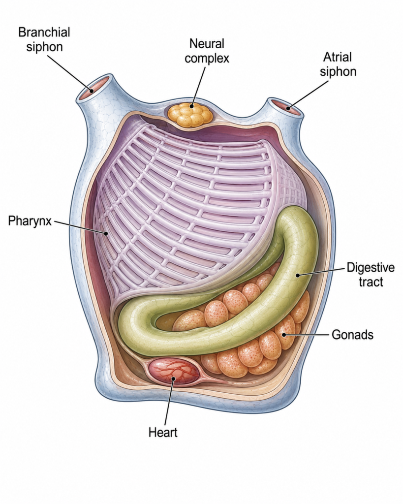 Diagram showing General internal anatomy of Herdmania