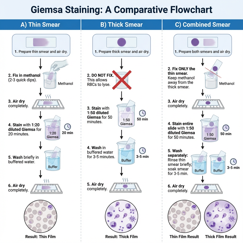 Thick and Thin Blood Smear Preparation 7 Giemsa Staining of Thick and Think Blood Smear