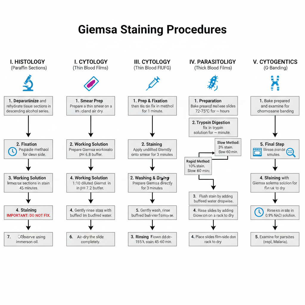 Giemsa Stain- Principle, Procedure, Results, Uses 1 Procedure of Giemsa staining