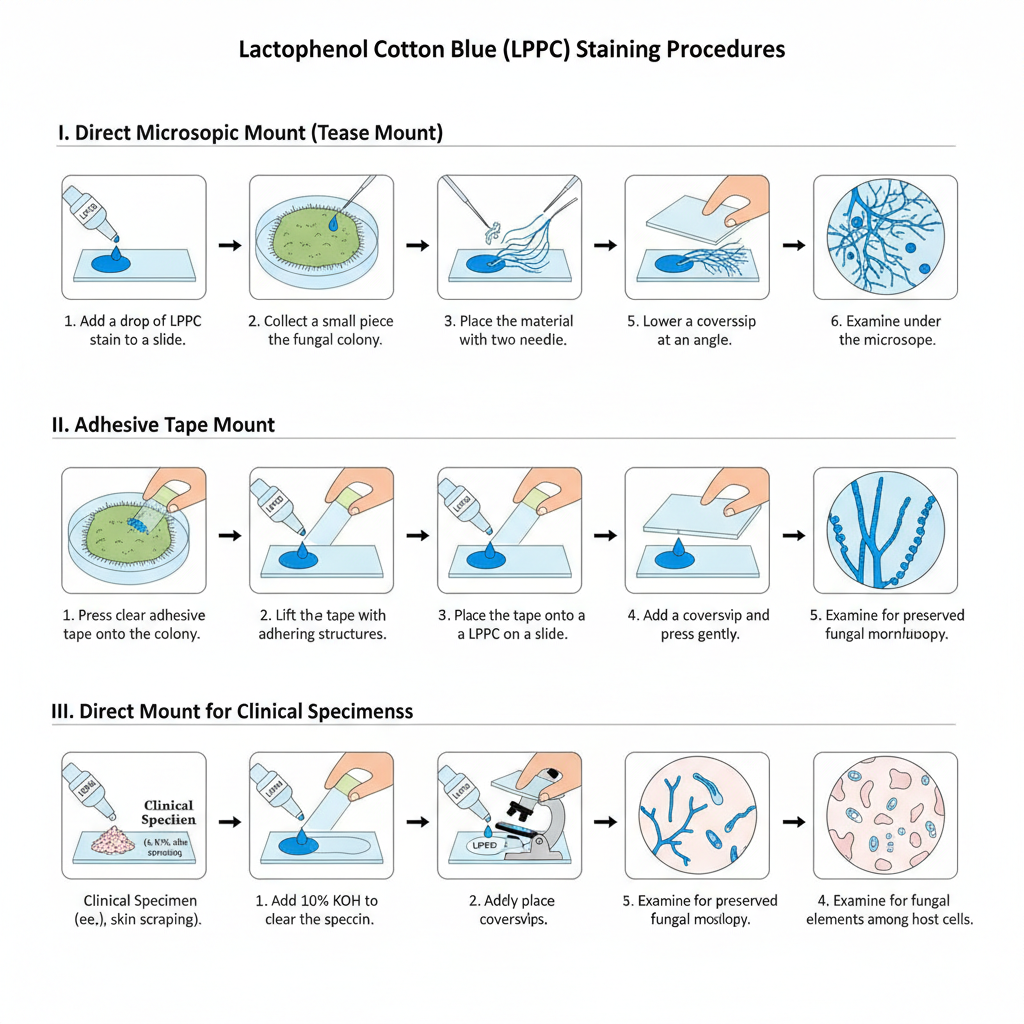 Procedure of Lactophenol cotton blue Staining