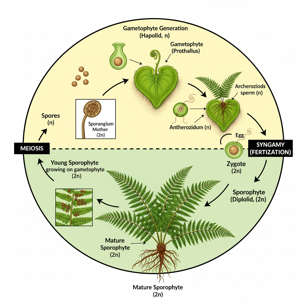 Archegoniate - Unifying features of archegoniates, Transition to land habit, Alternation of generations 2 Pteridophytes