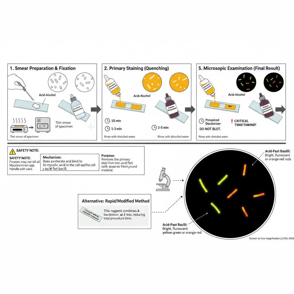 Auramine-Rhodamine Staining - Principle, Procedure, Result, Applications 2 Procedure of Auramine- Rhodamine Staining