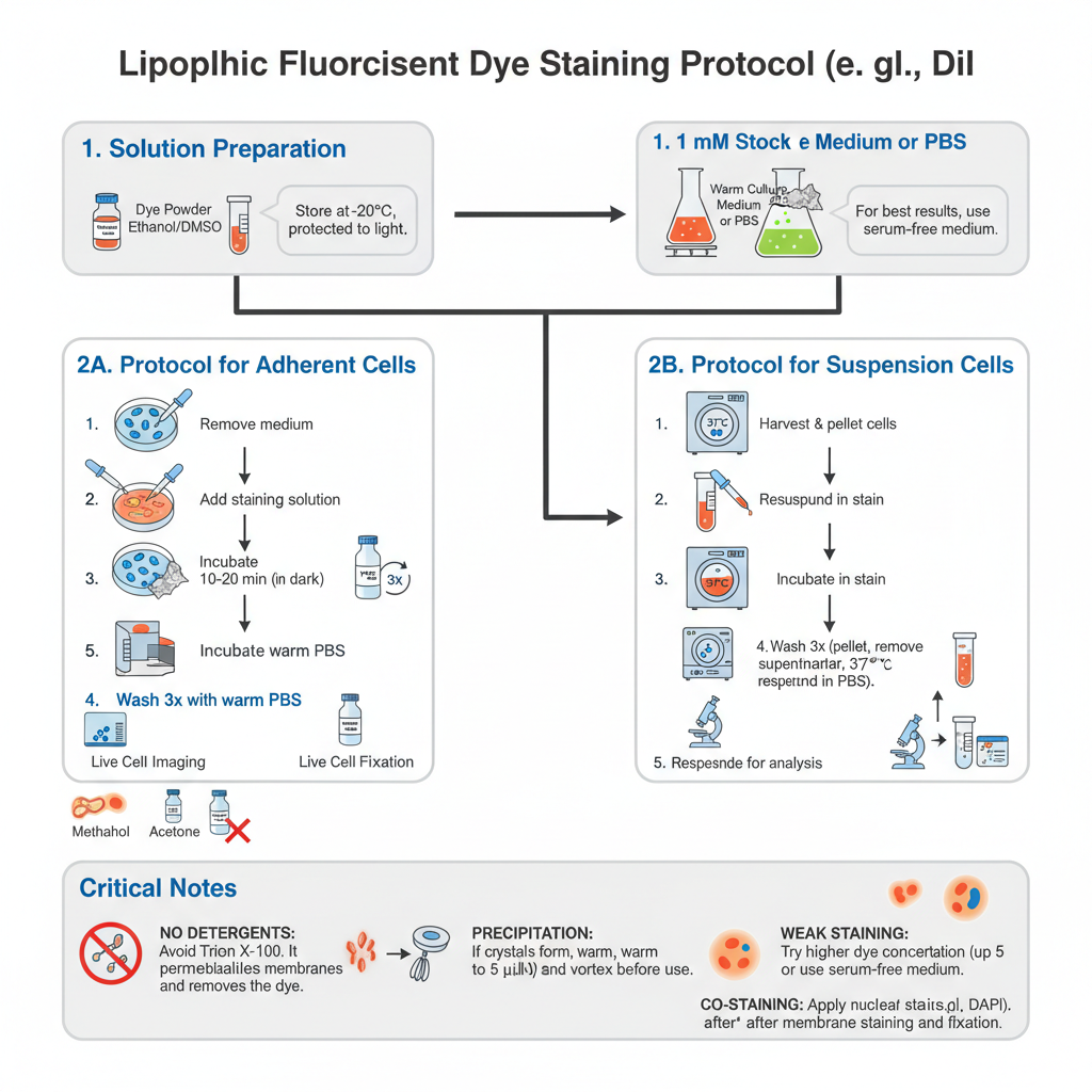 Cell Membrane Staining - Principle, Procedure, Result, Uses 2 Procedure of Lipophilic Fluorescent Dyes (The “Di” Family) Method
