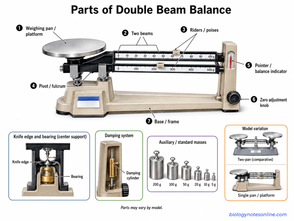 Labelled Diagram showing Parts of Double Beam Balance With Diagram