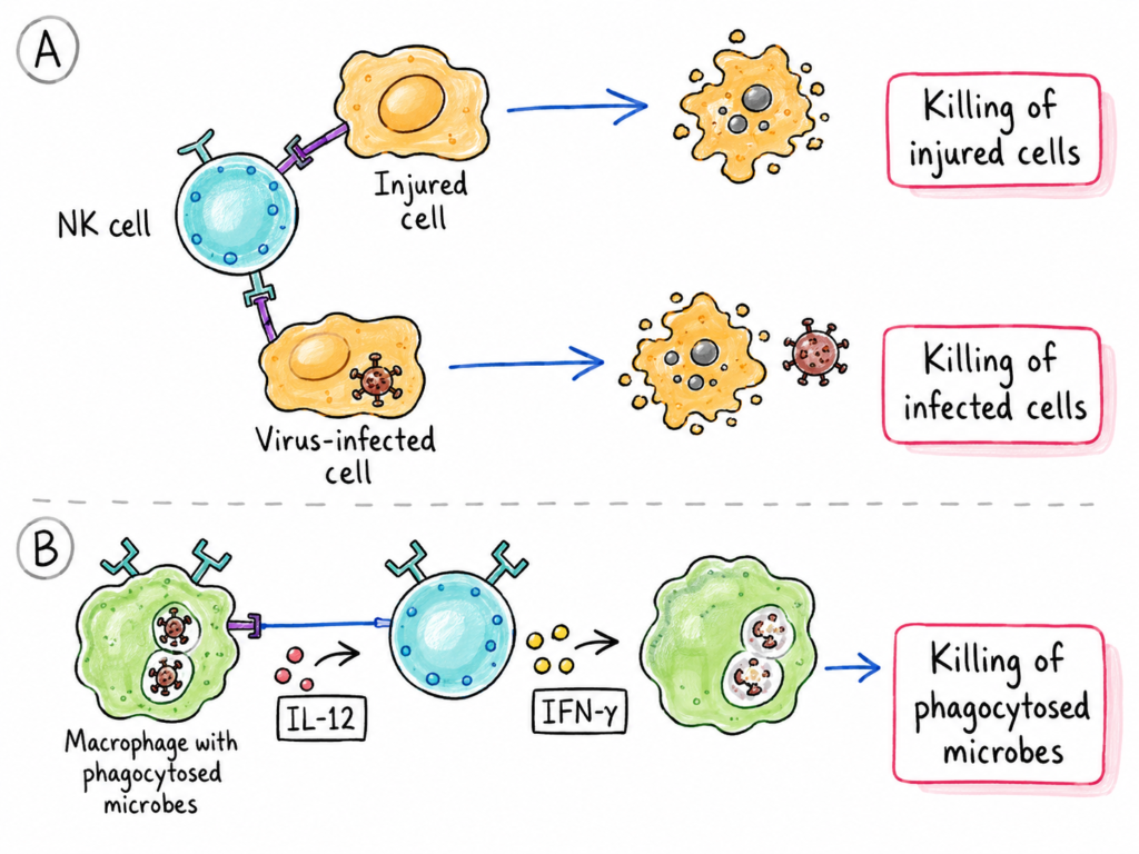How NK Cells kill infected cells and phagocytosed microbes