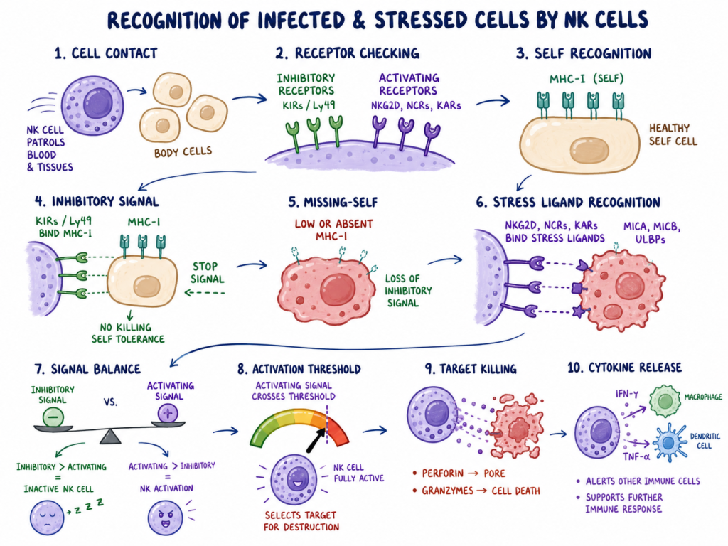 Recognition of Infected and Stressed Cells by NK Cells