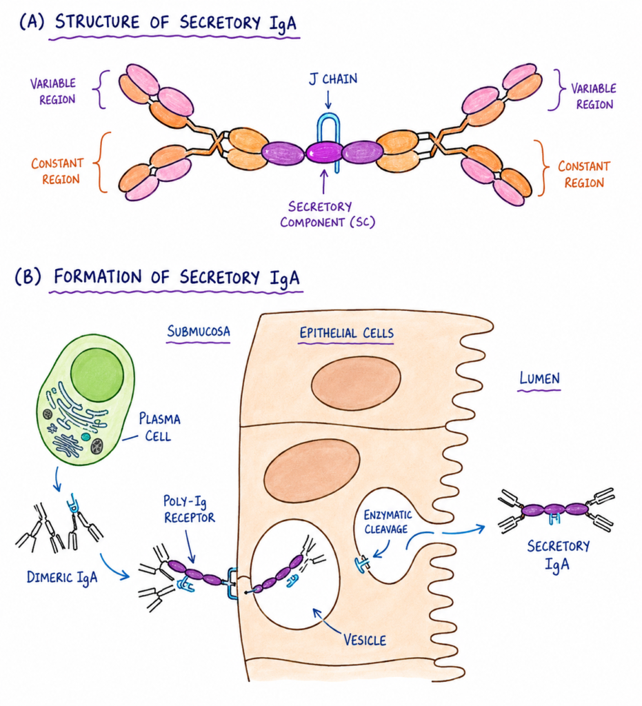 Structure and formation of secretory IgA