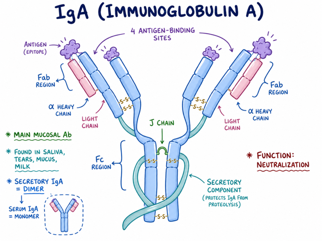 Structure of IgA (Immunoglobulin A)