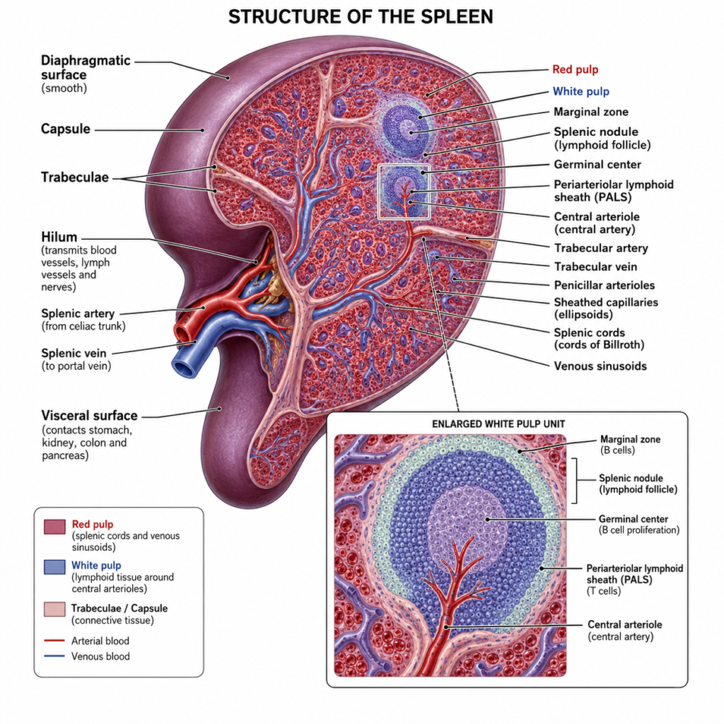 Spleen - Definition, Location, Structure and Functions 3 detail Structure of Spleen