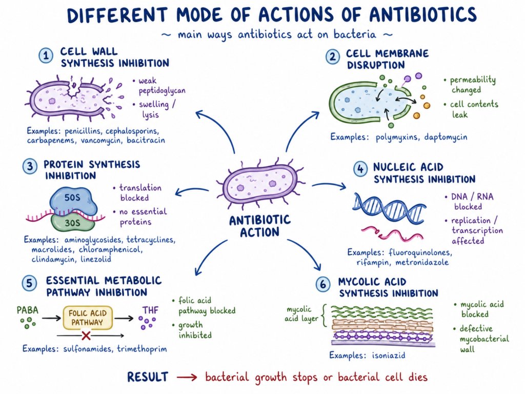 Different Mode of Actions of Antibiotics