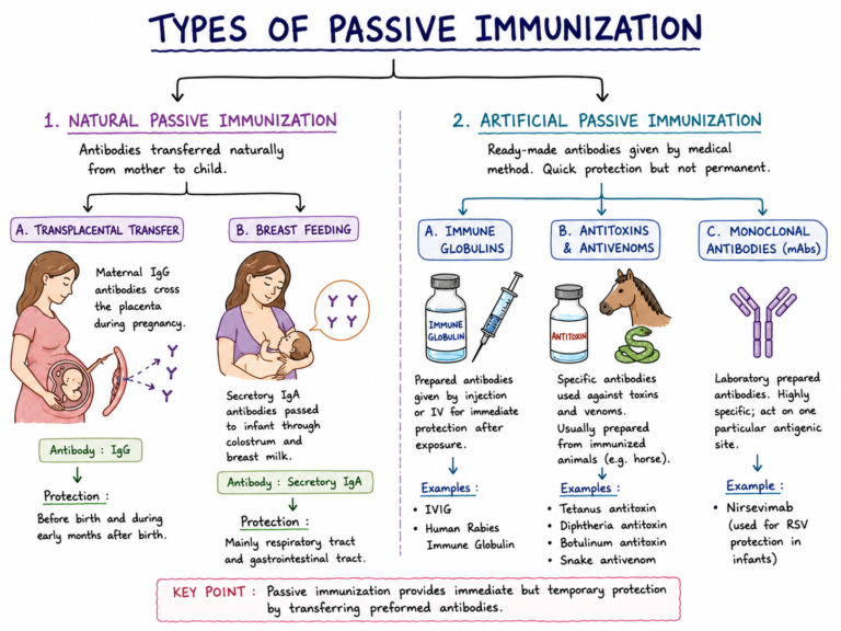 Passive Immunization - Types, Mechanism, Advantages, Drawbacks, Examples