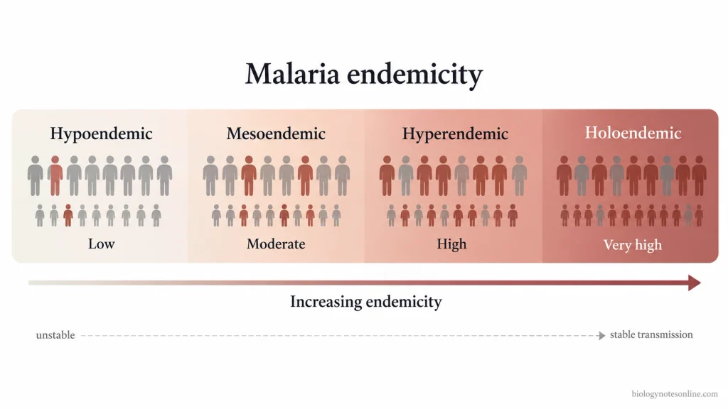 Hypoendemic to Holoendemic Malaria Endemicity Levels